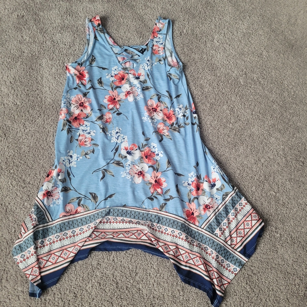 Three Hearts Floral Blue Dress